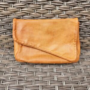 Vintage JWM Derr 100% Leather Tan Clutch Purse Handbag Made In USA Western gorp